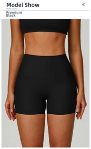 Detailed texture of high-waist ribbed athletic shorts and sports top in Premium Black