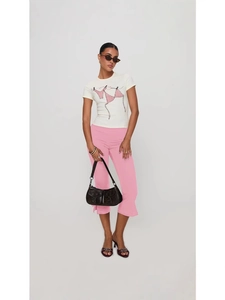 Women casual slit flared capri pants with bow tie waist and graphic print t-shirt