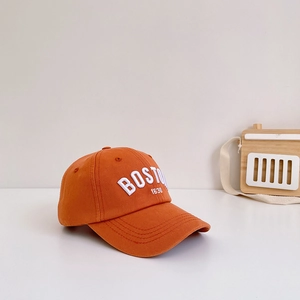 Kids orange cotton baseball cap with Boston 1630 embroidery and wooden radio decor