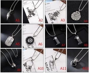 Detailed collection of 12 vintage style men's pendants in stainless steel and silver
