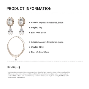 Détails techniques du lot boucles d'oreilles zircon et collier multicouche strass
