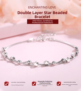Detailed close-up of S925 sterling silver star bracelet with fine polished plating