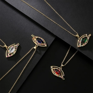 Luxury gold plated evil eye pendant necklaces with colorful zircon stones for women