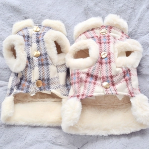 Plaid Dog Vest Winter Warm Fleece Jacket With Faux Fur Lining And D-Ring For Small Pets Cats Puppies British Style
