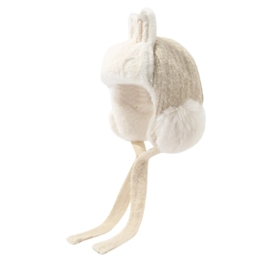 Winter plush trapper hat for kids with cute bunny ears and warm earflaps in cream white