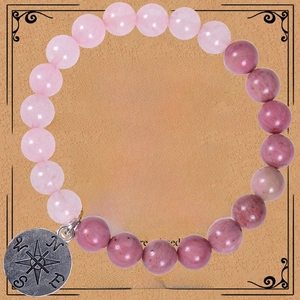 Detail of beaded agate bracelet with compass charm and You Will Be Missed gift card