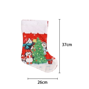 Christmas stocking with cartoon penguins and tree, size 37x26cm for home holiday decor