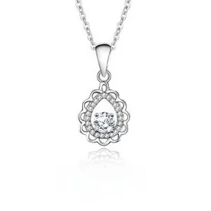 Detailed close-up of a pear-shaped S925 silver pendant with a 1ct round moissanite stone