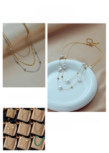 Collage of stainless steel necklaces with pearls, tassels and turquoise pendants