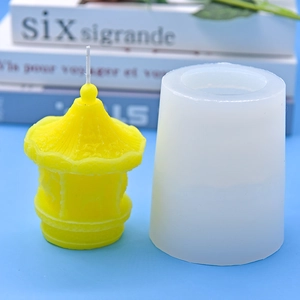Carousel shape silicone mold for DIY baking and candle making with finished yellow sample
