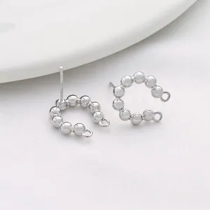 Polished 14K gold plated 925 silver C-shape beaded hoop earrings with hanging loops