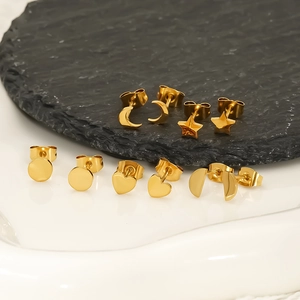 Heart Star Moon Semicircle Stud Earrings 304 Stainless Steel 18K Gold Plated Geometric Small Hypoallergenic Jewelry Women