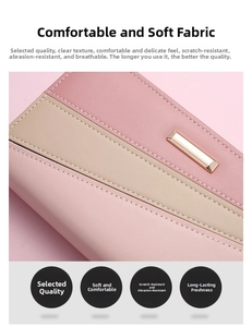 Close-up of pink and beige patchwork leather texture with elegant gold metal buckle detail