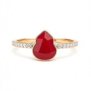 Exquisite 18k gold plated wulu ring featuring red stone and sparkling zircon accents