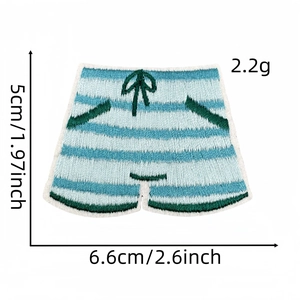 Blue and white striped shorts embroidery patch with green bow and size measurements