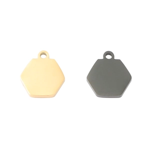 Polished hexagon stainless steel charms in gold and gunmetal finish for DIY jewelry