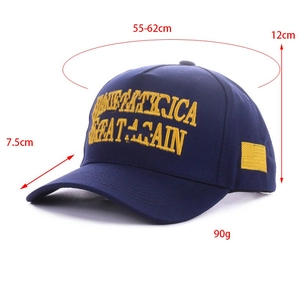 Detailed size specifications of the navy blue embroidered baseball cap with dimensions