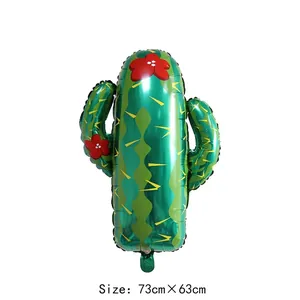 Palloncino in alluminio a cactus 73x63cm verde con fiori rossi per feste tropicali