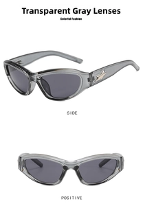 Close-up of Y2K sunglasses in transparent grey with silver star metal ornaments