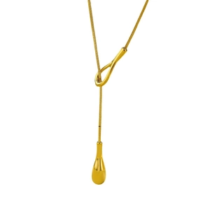 Collier lariat à pendentif goutte d'eau en acier inoxydable doré 18K avec maille serpent