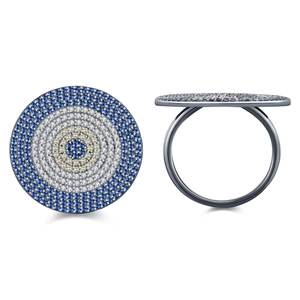 Luxurious S925 sterling silver evil eye ring with turquoise and pave crystal inlay