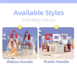 Détails des sacs cadeaux en PVC transparent avec imprimé marguerites et poignées