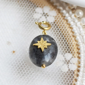 Vintage stainless steel natural stone necklace pendant with gold star inlay for jewelry DIY
