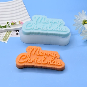 DIY silicone mold for Merry Christmas candles and ornaments in elegant cursive lettering