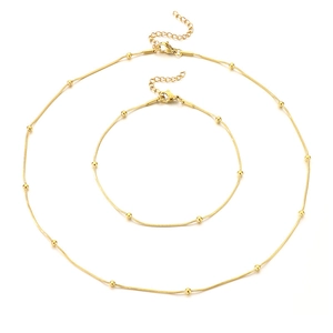 Parure élégante avec collier et bracelet maille serpent en acier inoxydable doré 18 carats