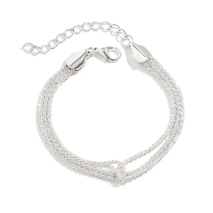 Close-up of silver multilayer braided chain necklace with lobster clasp and extension