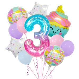 Ice cream themed 3rd birthday balloon set with macaron latex and foil decorations
