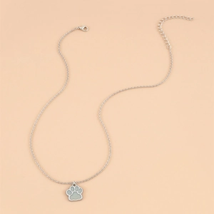 Luminous dog paw pendant necklace in silver stainless steel with adjustable O-chain