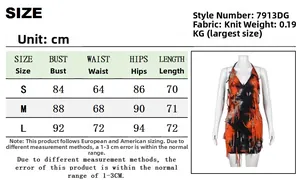 Detailed size chart for the V-neck backless tassel dress with sizing and fabric details