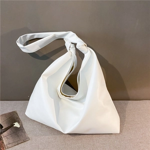 Women Large Capacity Shoulder Bag Soft PU Leather Minimalist Knotted Strap Hobo Tote Bag Daily Casual Commute