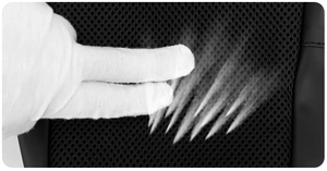 Close-up of black mesh fabric showing high breathability with visible steam effect