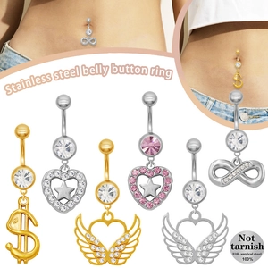 Piercing de Nombril en Acier Inoxydable 316L Cœur Étoile Signe Dollar Infini Ailes d'Ange Bijoux en Acier Chirurgical de Nombril