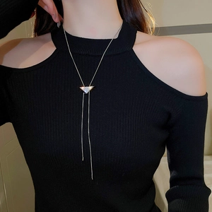 Alloy Rhinestone Triangle Pendant Y Shape Necklace Long Adjustable Sweater Chain For Women Geometric Minimalist Jewelry