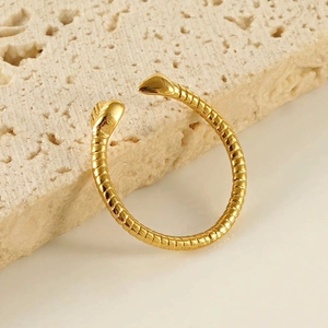 Snake Shaped Ring Stainless Steel 18K Gold Plated Adjustable Opening Fashion Retro Punk Elegant Jewelry For Women