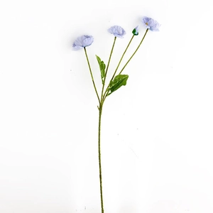 Lifelike blue corn poppy artificial flower with green stem and buds for home wedding decor