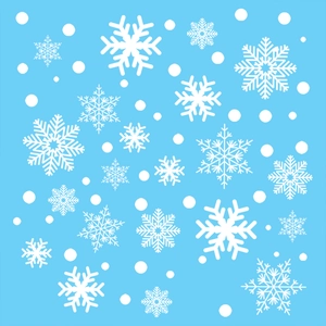 Flat vector pattern of various white snowflakes on a light blue winter background