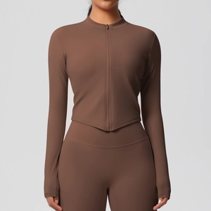 Ensemble de yoga pour femme avec veste zippée à manches longues et legging taille haute café