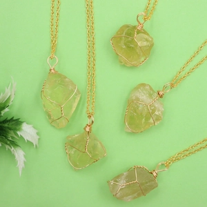Natural Citrine Raw Stone Pendant Necklace Hand-Wrapped Copper Wire Irregular Crystal Bohemian Jewelry Gift For Women