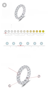 Detailed macro view of S925 sterling silver eternity band with 18 D color moissanite stones