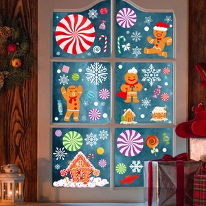 Christmas gingerbread man and snowflake window stickers set for festive glass decoration