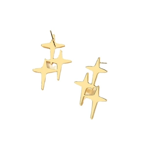 Minimalist gold triple star stud earrings with polished geometric four-pointed stars
