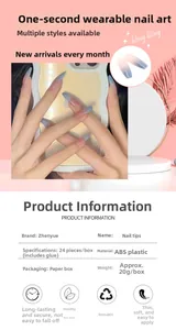 Faux ongles ballerine longs dégradés bleu-rose avec tableau de caractéristiques