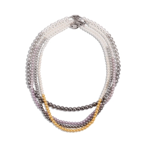 Three-piece set of minimalist pearl necklaces in white, grey, gold and purple tones