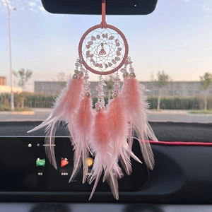 Acchiappasogni Pendente Per Auto Con Pietra Di Cristallo Piuma Fatto A Mano Bohemien Decorazione Specchietto Retrovisore