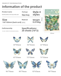 Detail view of butterfly PVC stickers with shell light and gold foil stamping specs