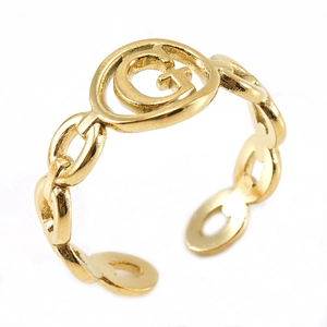 Adjustable 18K gold-plated stainless steel ring with chain texture and G letter design